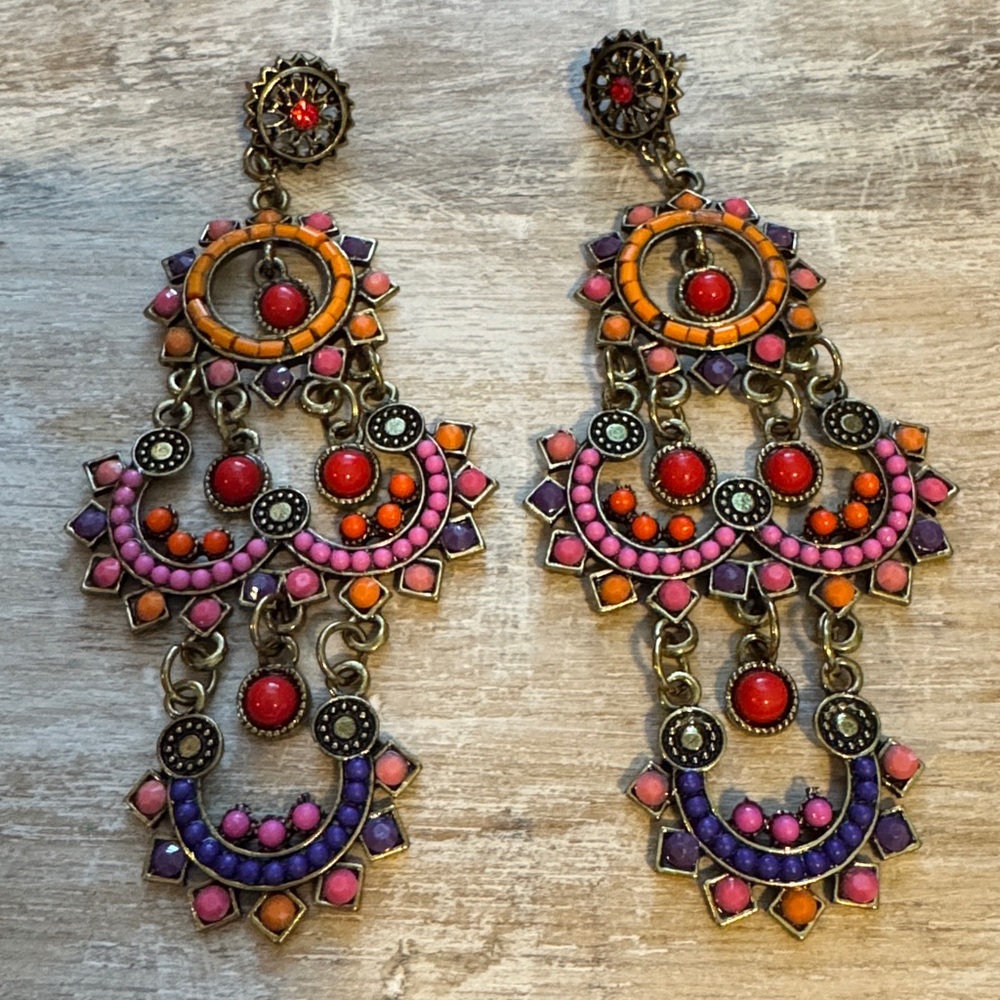 Colorful Bohemian Chandelier Earrings - Picture 3 of 5